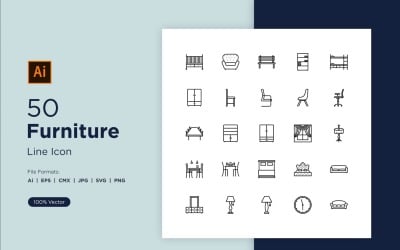 50 Furniture Line Icon Set