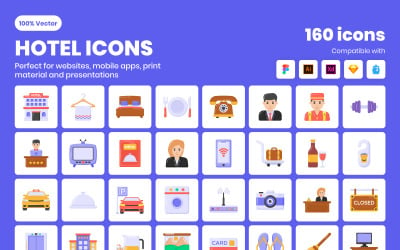160 Hotel Flat vector Icons