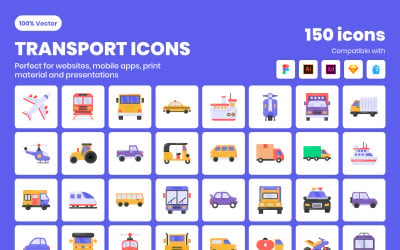 Iconos de transporte detallados planos