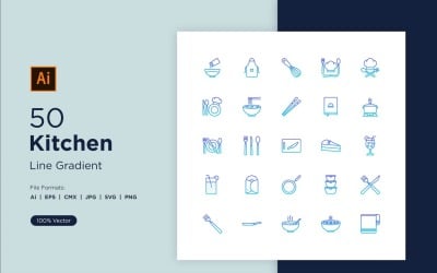 50 keukenlijn verloop pictogrammenset