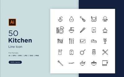 50 kökslinjeikonuppsättningar