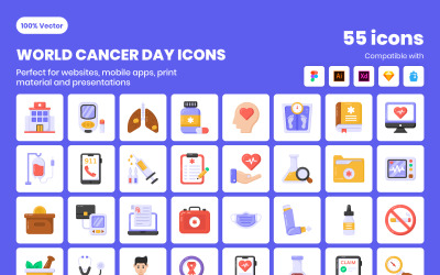 55 platte kanker vector iconen
