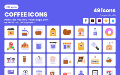 Coffee Icons - 49 Flat Vector Icons