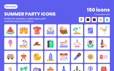 Confezione da 150 icone estive piatte
