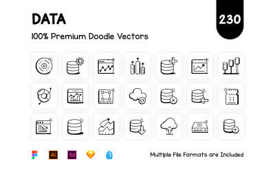 Conjunto de 230 ícones de dados Doodle