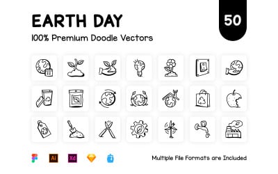 50 Doodle Den Země Vektorové Ikony