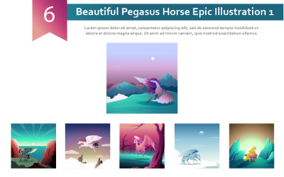 6 gyönyörű Pegasus Horse Epic Illusztráció 1