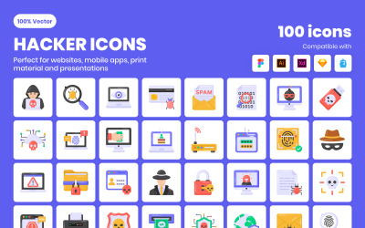100 platt hacka vektor ikoner