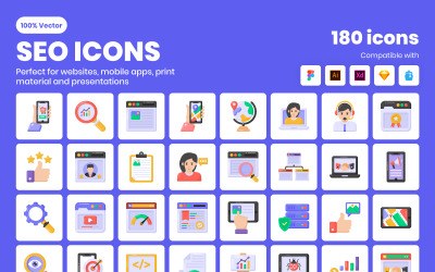 180 SEO platte vectorpictogrammen