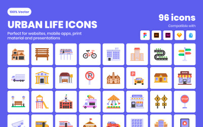 96 Urban Life-Vektorsymbole