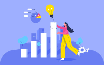 Zakelijk brainstormen en creatief idee om zakelijke gratis illustratieconceptenvector te laten groeien