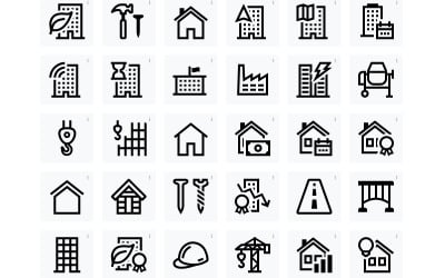Pacchetto di icone di affari di costruzione di edifici