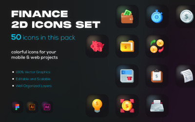 50 ícones planos de finanças envolventes