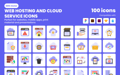 Pictogrammen voor cloudhostingservices