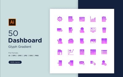 50 Admin-Dashboard-Glyphen-Verlaufssymbol