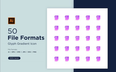 50 Bestandsindeling Glyph Gradient Icon Set