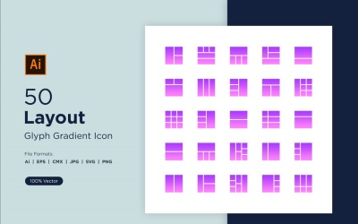 50 conjuntos de ícones de gradiente de glifo de layout
