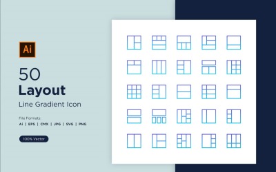 50 conjuntos de ícones de gradiente de linha de layout