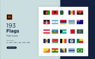 Conjuntos de ícones planos de 193 bandeiras