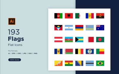 193 conjuntos de iconos planos de banderas