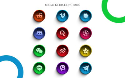 3D Popüler Sosyal Medya Simgeleri Paketi ve Düğmeleri