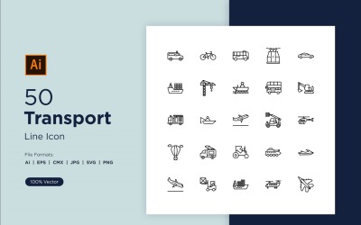 Ensemble de 50 icônes de ligne de transport