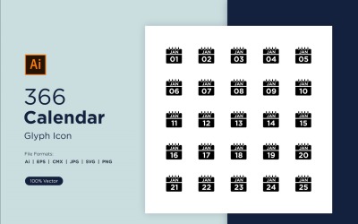 366 Kalender Glyf Ikonuppsättning