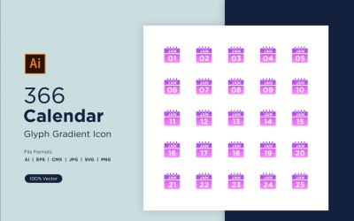 366 Kalender Glyph Gradient Icon Set