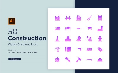 50 Konstruktion Glyph Gradient Ikoner Set