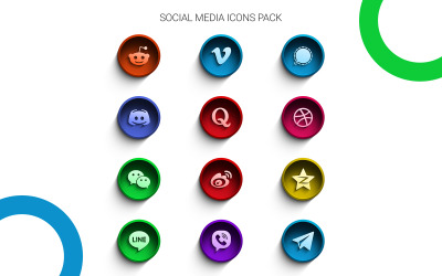 Pacote e botões populares de ícones de mídia social 3D