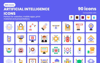 90 plat pictogram voor kunstmatige intelligentie