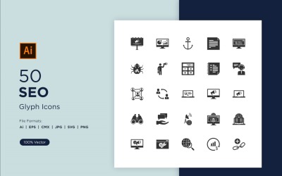 50 Search engine optimization Glyph Icons Set
