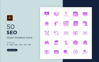 50 SEO Glyph Gradient Icon