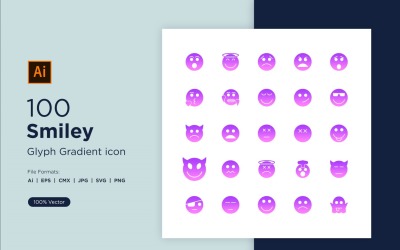 100 Smiley Glyph Gradient Icon Set