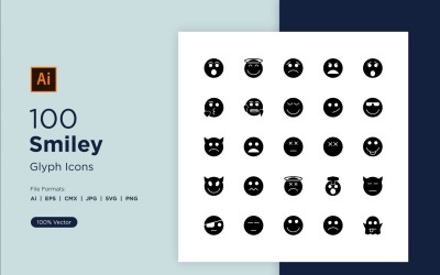 100 Smiley-Glyphen-Icon-Set