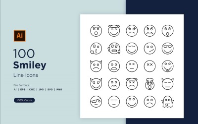 100 smiley-lijnpictogrammen