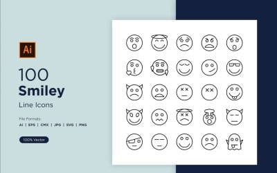 100 Smiley Line Icon Sets