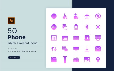 50 telefoon en tablet Glyph verlooppictogram