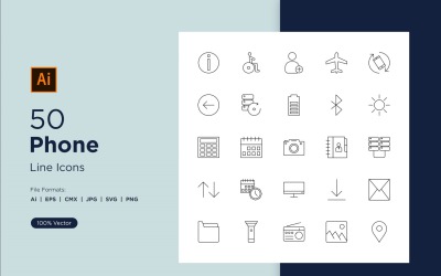 50 telefoon en tablet lijn Icon Set