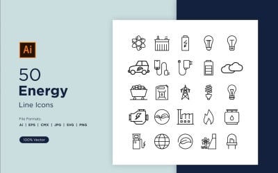 50 zestawów ikon linii energetycznych