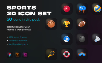50 icônes 2D sportives - vecteurs plats
