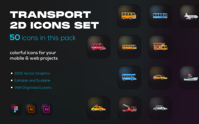 50 ícones de transporte - vetores planos