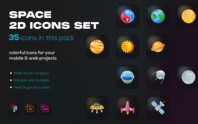 30 Space Icons - Coola platta ikoner