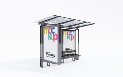 City Bus Stop With Two Billboard Advertising Mockup Template