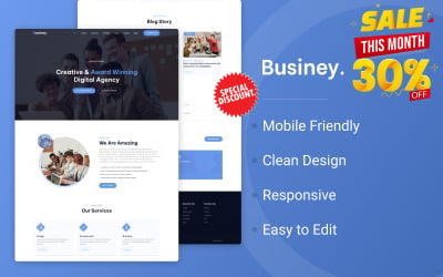 Businey – Digital Agency Bootstrap 一页 HTML 网站模板