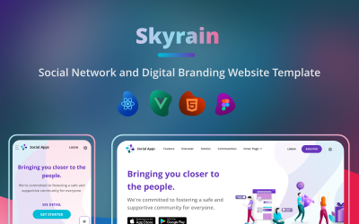 Skyrain - Socialt nätverk och Digital Branding HTML React Vue och Figma Mall