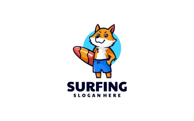Surfing Fox Cartoon Logo Style