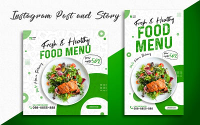 Fresh Healthy Food | Instagram Post And Story | Social Media Template