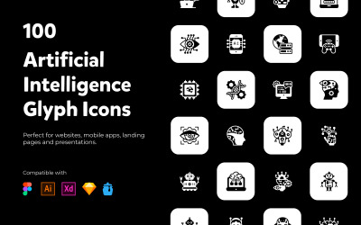 Kunstmatige intelligentie solide Icons Set