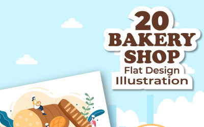 20 Bageri butik platt Design Illustration